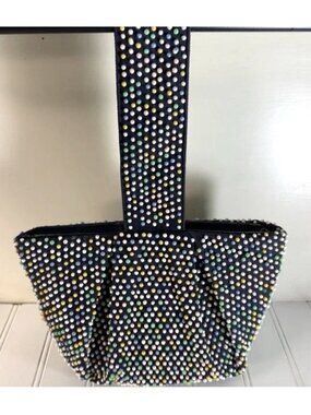 Vintage 1960s MOD Navy Blue Purse Beaded Candy Dot Multi Colored Retro Handbag